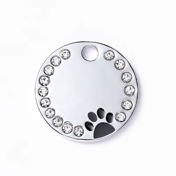Médaille pour chien ou chat personnalisable avec strass et empreinte de couleur