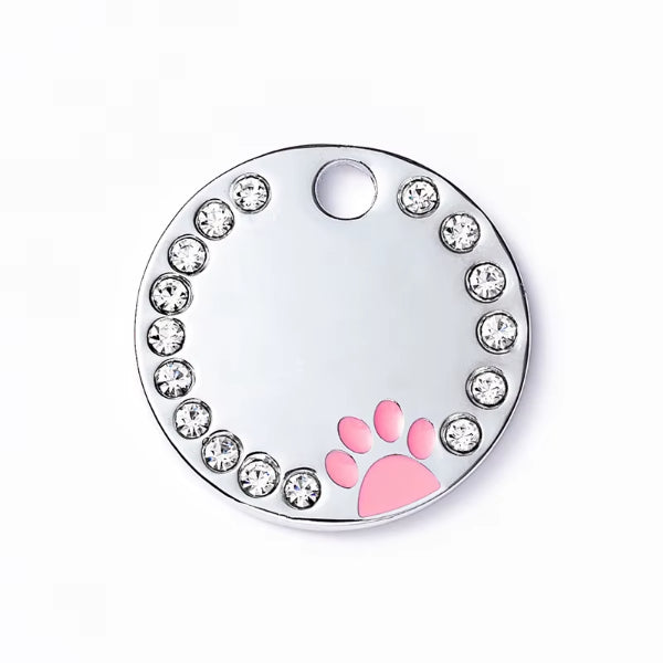Médaille pour chien ou chat personnalisable avec strass et empreinte de couleur