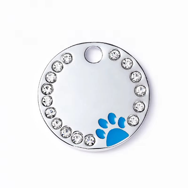 Médaille pour chien ou chat personnalisable avec strass et empreinte de couleur