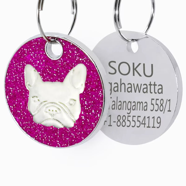 Médaille personnalisable pour chien – Design Bouledogue avec strass