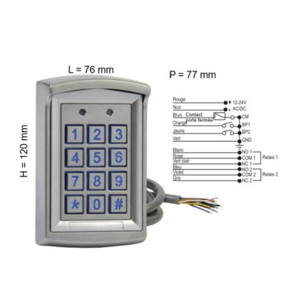 Clavier à code inox SEWOSY K1000 avec câble 3 mètres